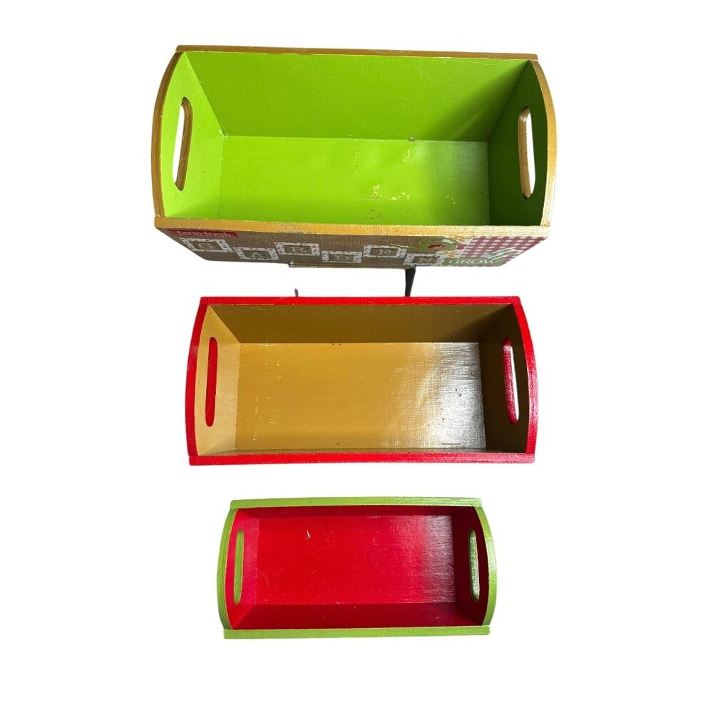 Set Of 3 Rectangular Decorative Wooden Storage Containers Totes - Picture 2 of 11